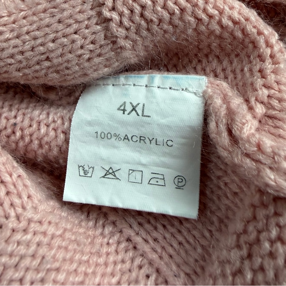 Pink 4XL Basket Weave Texture Checkerboard Knit Short Sleeve Boxy Sweater Boho - Picture 2 of 8